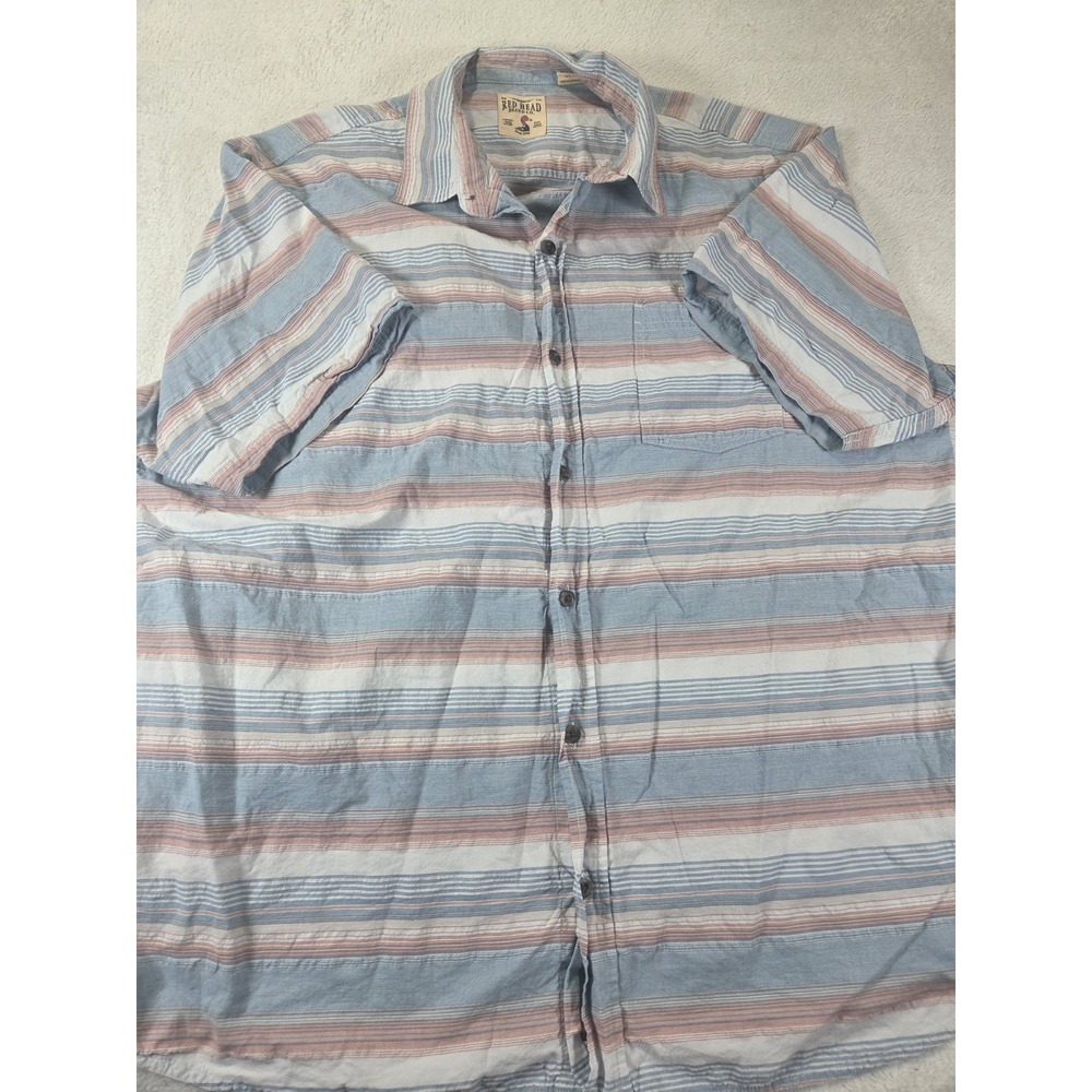 Red Head Shirt Mens 2XL Blue Red Stripe Button Front Cotton Fishing Outdoor...